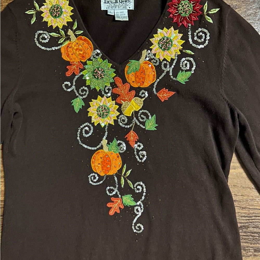 Jack B. Quick Large Brown Fall Pumpkins Sequins/ … - image 8